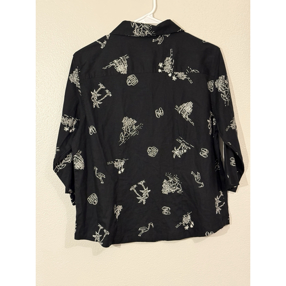 SunBay Cottons Shirt Top Women Sz Petite Large Hawaii Black Gray Button - Picture 3 of 3